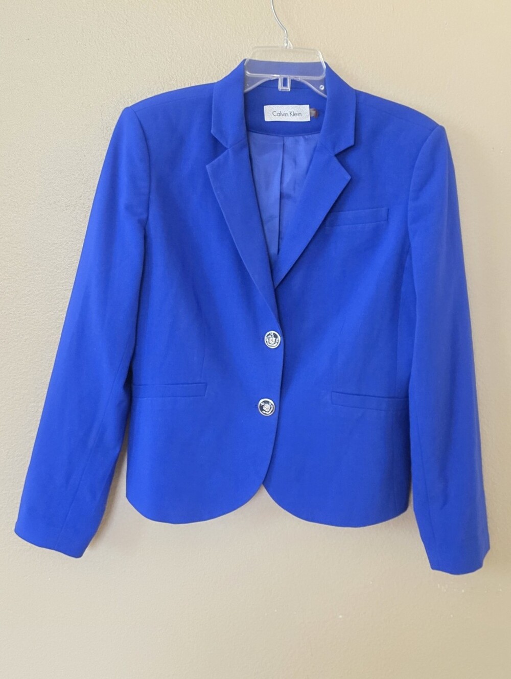 Calvin Klein Womens Electric Cobalt Blue Two Button Blazer - Size 14